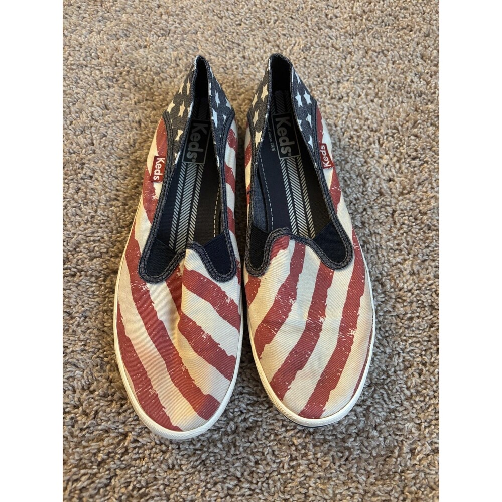 Keds Crashback Shoes Womens 9 Red White Blue Canvas USA Flag Patriotic Slip On